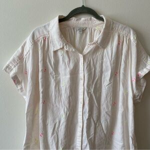 Lucky Brand Lightweight Floral Detail Short Sleeve Button Up